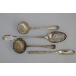 Lot: four silver sugar spoons