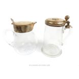 A Charles VI coin set white metal tankard and hallmarked silver lidded ug (damaged)