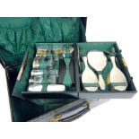 Ladies leather cased Mappin and Webb travel vanity set, Hallmarked Silver marks for London 1913.