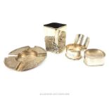 Victorian, hallmarked silver ashtray, three hallmarked silver napkin rings and a hallmarked silver d