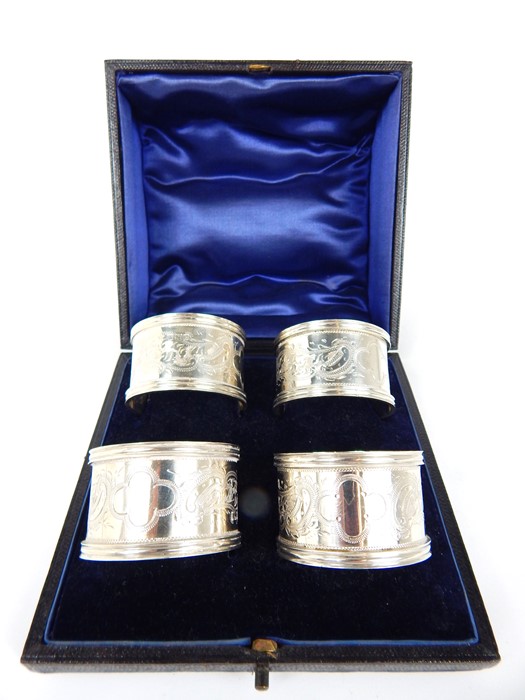 A Set of Four Edwardian Sterling Silver Napkin Rings.