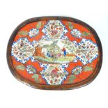 A 19th Century ceramic meat platter decorated with oriental figures (damaged in several places) moun