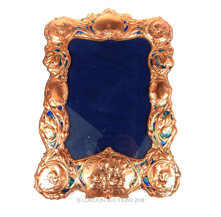 A large easel back copper and enamel picture frame. - Image 2 of 4