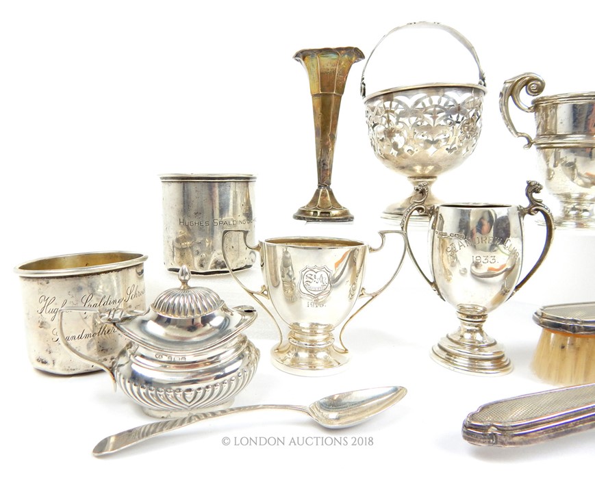 Assorted hallmarked silver items, including mugs basket, mustard pot., trophy's etc - Image 2 of 3