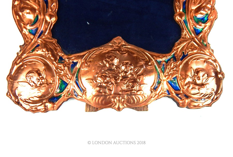 A large easel back copper and enamel picture frame. - Image 3 of 4