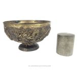 A Japanese antimony bowl and a pewter tea caddy