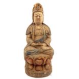 A Carved Wood Buddhist Guanyin Statue