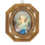 ORNATE BRASS FRAMED MINIATUREA OF A LADY IN 18TH CENTURY DRESS