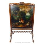 A RARE 18TH CENTURY ENGLISH CARVED WALNUT FRAMED FIRE SCREEN.
