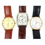 Three Assorted Quartz Movement Leather Strap Watches including A Longines