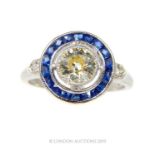 A Sapphire and diamond target ring