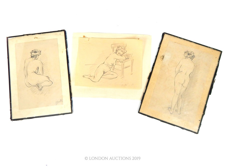 THREE MID 20TH CENTURY NUDE PENCIL DRAWING