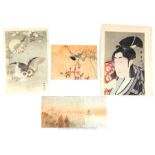 A Japanese Woodblock On Paper Monogramed & Signed Circa 1900 of Songbird, One of Owl Both Koson ETC