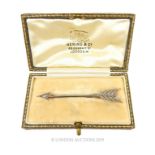 Early 20th Century White & Yellow Metal Rose Cut Diamond Set Arrow Brooch In Period Box.