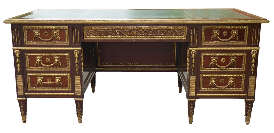 MANNER OF GUILLAUME BENNEMA FRENCH ORMOLU MOUNTED MAHOGANY BUREAU-A-CAISSONS. - Image 2 of 3