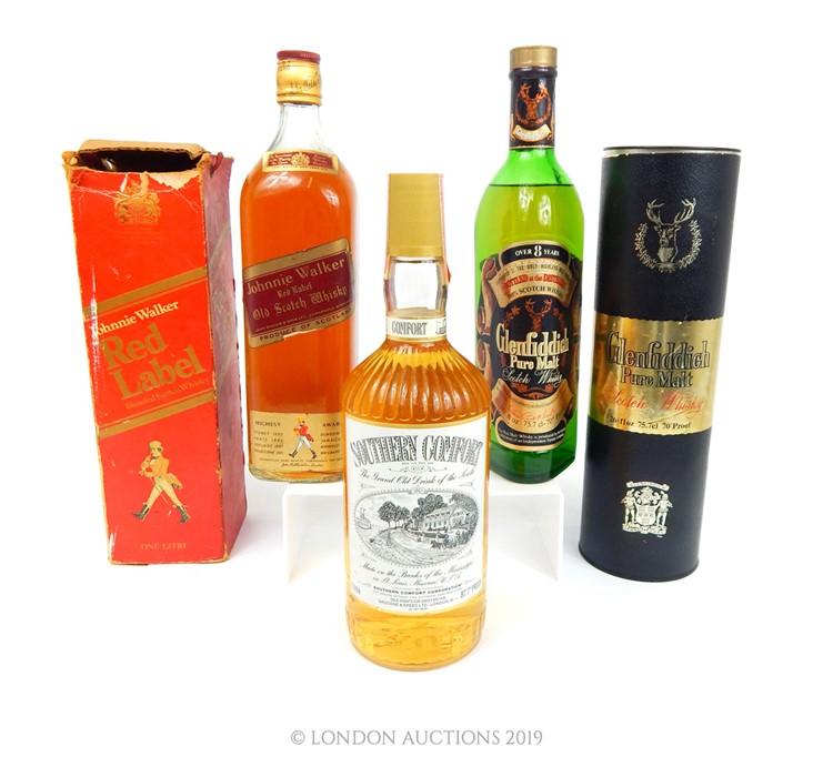 Three Vintage Bottles Of Spirits Including A 1970's 8 Year Glenfidditch