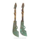 A Pair of Bronze Ceremonial Kukri Possible Burmese.