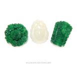A Celadon Jade Pendant & Two Spinich Jade Pendant's,