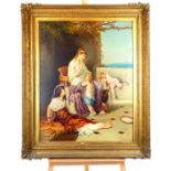 A Large Oil On Canvas Artist G Gordon 1821-1840 Mother & Children At Rest.