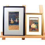Two Mughal Indian gouache paintings, one depicting an erotic scene