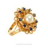 A Pearl and Kashmin Sapphire Ring