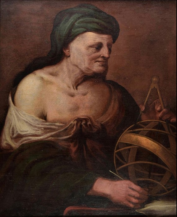 A LARGE 17th century Italian oil on canvas of an Astronomer.