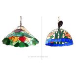 Two Tiffany Style Hanging Light Shades.