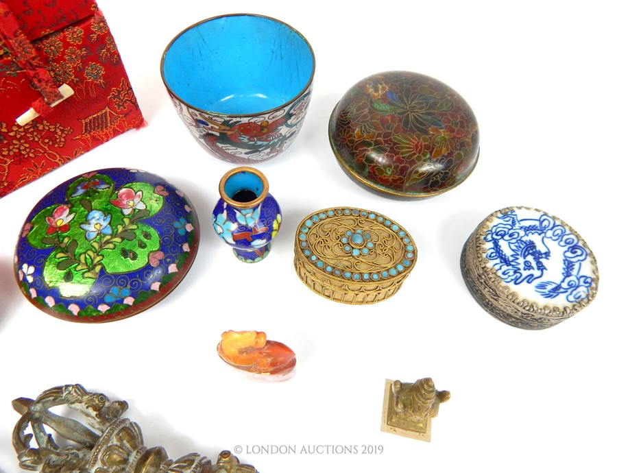 A Collection Of Oriental, Tibetan & Asian items Including Seals Cloisonné etc - Image 2 of 3