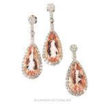 A Morganite and diamond drop earrings