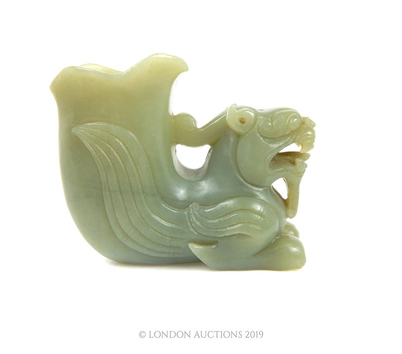 Circa 1900 Oriental Jade Carved Inkwell In The Form Of A Chinese Guardian Lion