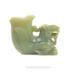 Circa 1900 Oriental Jade Carved Inkwell In The Form Of A Chinese Guardian Lion