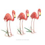 Three Ornamental Metal Garden Flamingos.