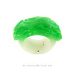 A Carved Green & White Jade Ring