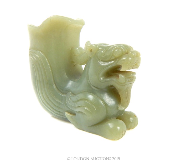 Circa 1900 Oriental Jade Carved Inkwell In The Form Of A Chinese Guardian Lion - Image 2 of 3