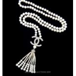 A long row of Freshwater pearl necklace with designer style spacers. 540 mm Drop