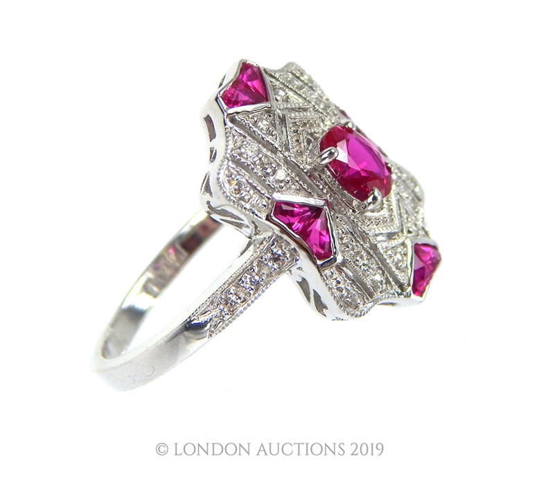 A Cubic Zirconia And Ruby Art Deco Style Ring. - Image 2 of 3