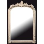 A LOUIS XVI DESIGN CARVED WOOD AND GREY PAINTED WALL MIRROR.