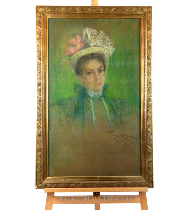 Large Pastel On Paper Of A Lady