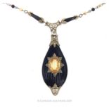 A Victorian Jet Necklace With Inset Small DIamonds And Glass