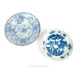 Chinese Blue and White Plate and Bowl.