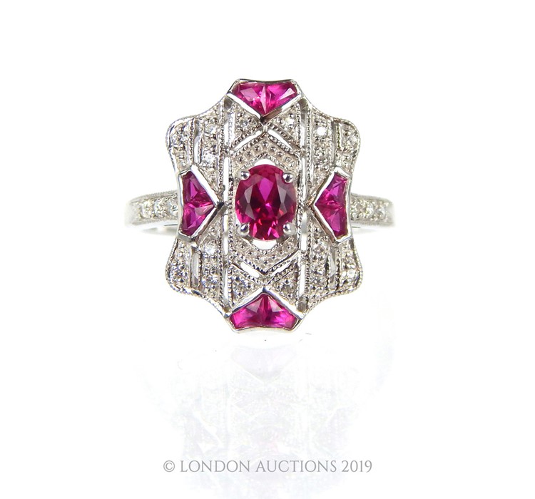 A Cubic Zirconia And Ruby Art Deco Style Ring. - Image 3 of 3