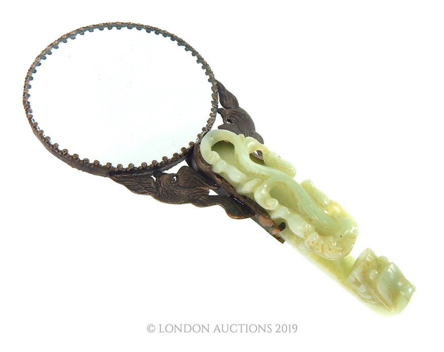 Circa 1900 Jade And Base Metal Mirror - Image 4 of 5