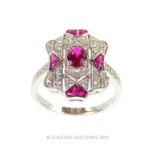 A Cubic Zirconia And Ruby Art Deco Style Ring.