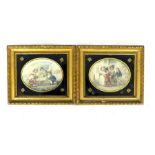 Two gilt framed paint on glass.