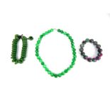 Hardstone, Jade and Ruby Rock Bracelets and Necjlace.