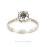 An 18 Carat White Gold Brilliant Cut Single Stone Diamond Ring Of 90 Points.