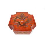 Red Lacquer Box Decorated with Dragons.