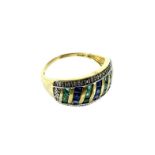 A 9 Carat Gold Diamond,Emerald and Sapphire Dress Ring.