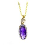 An 18 Carat Yellow Gold Amethyst and Diamond Pendant Necklace.