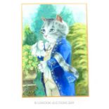 A Susan Herbert Watercolour Of A Cat In Mid 18th Century Dress